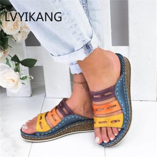 2020 Summer Women Sandals Stitching Sandals Ladies Open Toe Casual Shoes Platform Wedge Slides Beach Shoes Dropshipping
