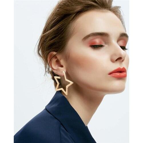 MOGAKU Punk Hiphop Fashion Jewelry for Women Big Star Heart Geometric Hoop Earrings Ladies Trendy Stud Earring Goth Accessories