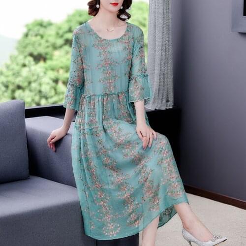 2021 Boho Vintage Women Floral Chiffon Beach Sundress Summer Loose Casual 4XL Plus Size Midi Dress Elegant Bodycon Party Vestido