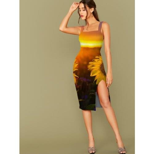3D Dress Sunflower Dress Women Romantic Bodycon Dress Love 3d Print Harajuku Sundress Women Plus Size New Beach Fashion