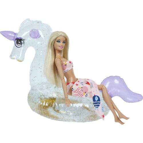 1 Swimsuits Bikini + 1 Swimming Fantasy Horse Mini Lifebuoy Animal Shape Beach Bathing Accessories Clothes for Barbie Doll Toys