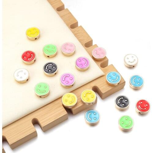 10pcs Enamel Smile Face Round Beads For Jewelry Making DIY Bracelet Necklace Colorful Beads Enamel Round Smiley Beads Wholesale