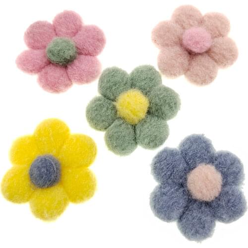 20pcs/lot furry felt flower padded Patches Appliques for Craft Clothes Sewing Supplies DIY Hair Clip Accessories