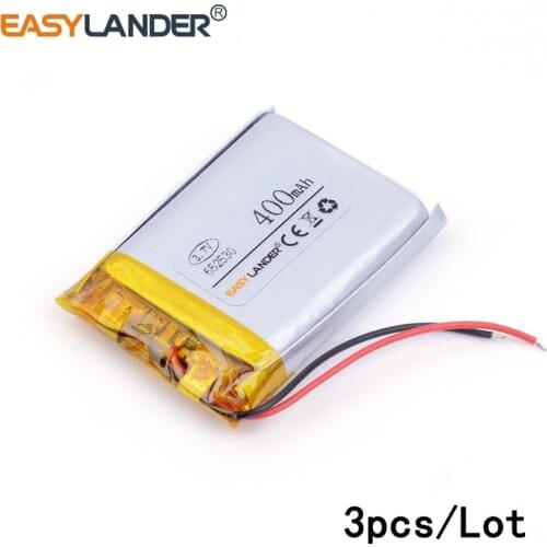 3pcs /Lot 652530 400mAh 3.7v lithium Li ion polymer rechargeable battery of CE FCC ROHS certification authority Driving recorder
