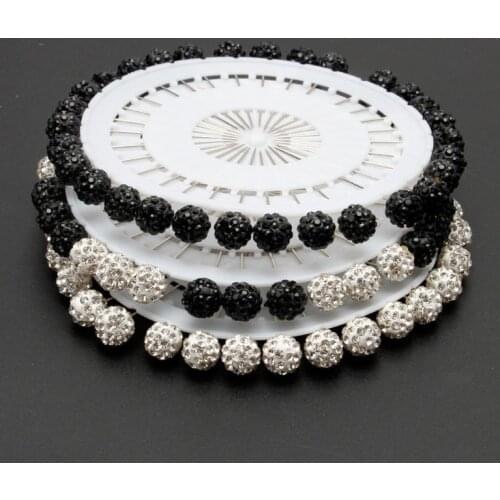 30Pcs Safety Pin Muslim Hijab Scarf Pin Rhinestone Ball Brooch Straight Head Pin