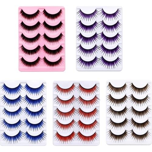 5Pairs 3D Colorful Mink Lashes Long Thick Fake Eye Lash Makeup Stage Party Eyelash Extension Dramatic Volume Silk Eyelashes