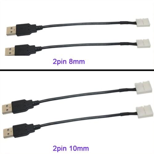 5pcs 2pin 15cm cable led strip connector 8mm/10mm led connector to USB connector Free Welding for 5050 DC5V led strip