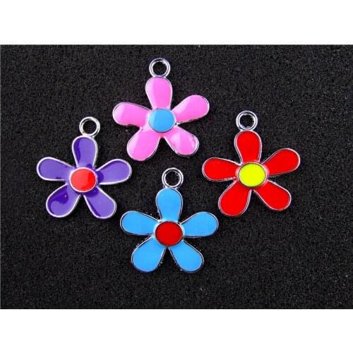 AE608 Mix Color 100Pcs Alloy Metal Enamel Flower Charms Pendant 25x23mm bead