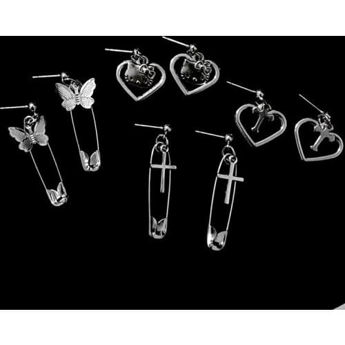 Basic Gothic Metal Pins Butterfly Drop Earrings for Women Fashion Unusual Ear Rings Jewelry Vintage Heart Cross Wholesale