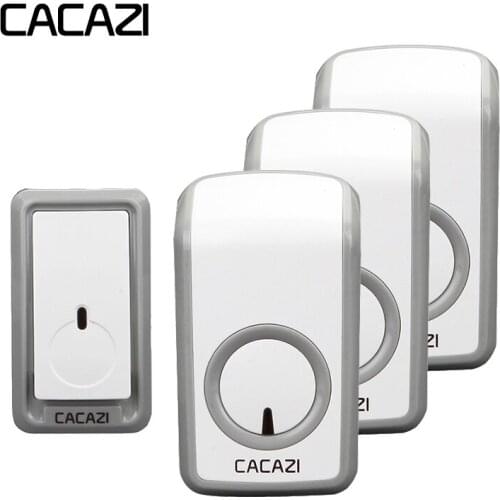 CACAZI Wireless Waterproof Doorbell 350M Remote LED Light 1 Battery Button 3 Receiver Home Cordless Doorbell US EU UK Plug
