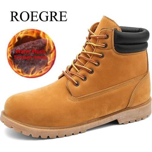 New Genuine Leather Mens Boots Warm Plush Mens Snow Boots Waterproof Leather Men Ankle Boots Outdoor Non-slip Motorcycle Boots