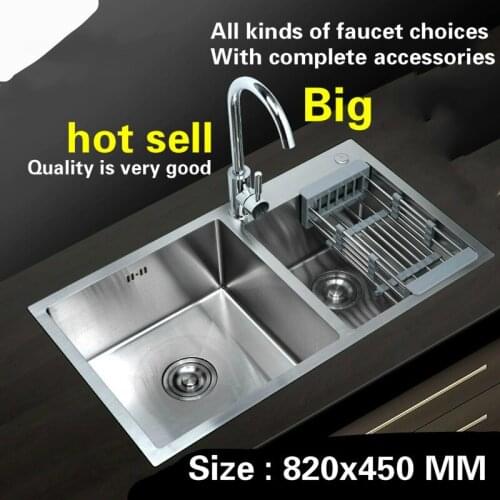 Free shipping hand made stainless steel household big kitchen sink double groove hot sell 820x450 MM