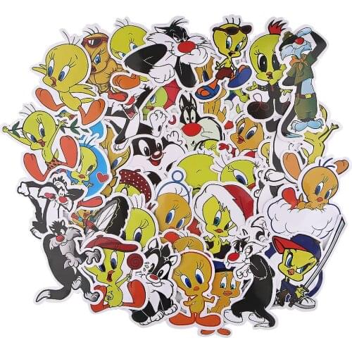 ER1204 39pcs/set Cartoon Stupid Cat And Yellow Bird Trolley Case Car Sticker Waterproof Removable Graffiti Sticker Kids Gifts