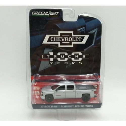 GreenLight 1:64 2018 Chevrolet Silverado Redline Edittion Silver Alloy toy cars Metal Diecast Model Vehicles For Child Boy gift