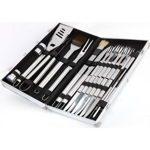 BBQ grill tool, outdoor stainless steel accessories, outdoor knife and fork etc,Stainless steel barbecue tool 24 piece set