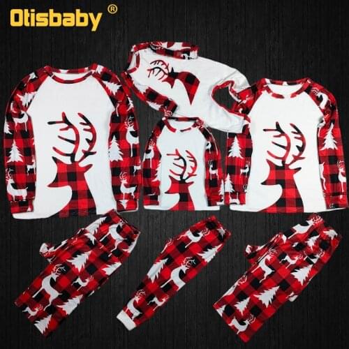 Christmas Pajamas Matching Family Outfits Mother Daughter Father Son Clothes Baby Elk Romper Red Plaid Nightgown Kids Night Suit