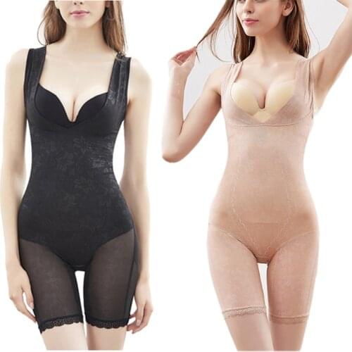 Womens Compression Bodysuits Full Coverage Body Shaper Thigh Slimmer Ladies Mesh Cool Double Layer Open Bust Belly Control