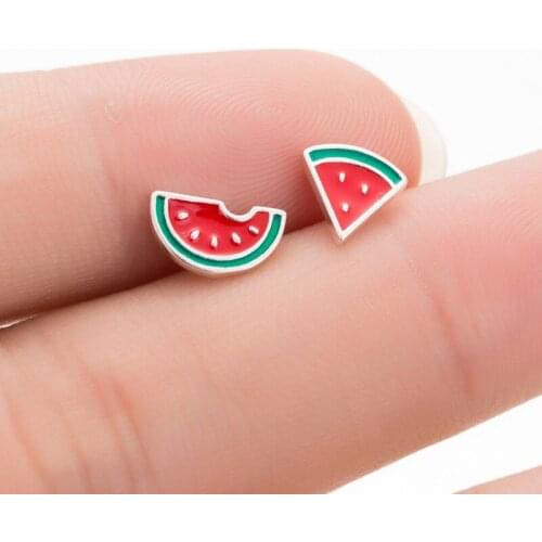 Shuangshuo Creative Watermelon Shape Stud Earrings Delicate 925 Sterling Silver Earrings Fine Jewelry for Women Party Gift