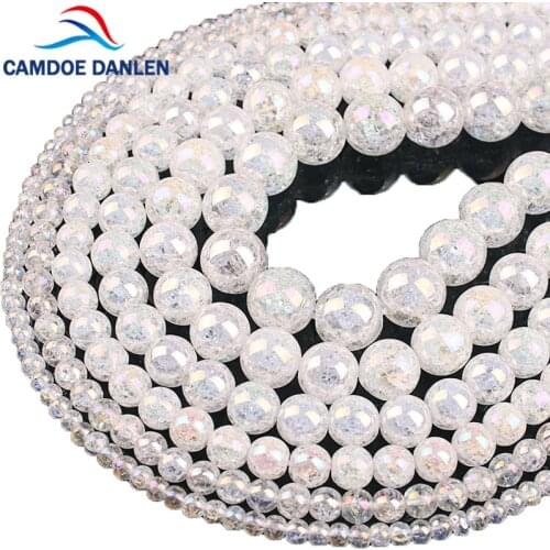 Natural AB Color Snow Cracked Crystal Stone Round Beads 4 6 8 10 12 14 16MM Beads For Jewelry Making DIY Bracelet Necklace
