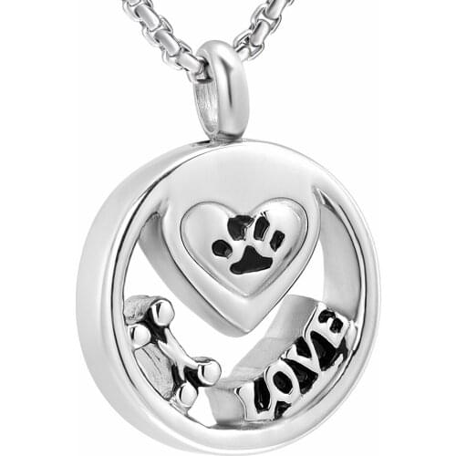 LL035 I Love Dog Bone Paw Print Stainless Steel Cremation Jewelry For Pet Memorial Urn Necklace Hold Funeral Ashes Keepsake