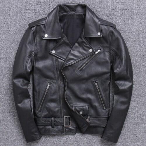 Locomotive Man Self-cultivation Genuine Clothing Oblique Pull Will Lapel Short Fund Really Leather Jacket Head Motorcycle