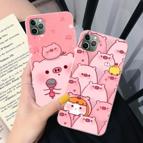 Cartoon Pig Cute Cases For iPhone 11 Pro Max SE 2020 X 7 Plus 6 6S 8 Plus XR For iPhone XS Max pink Case Soft TPU Silicone Coque