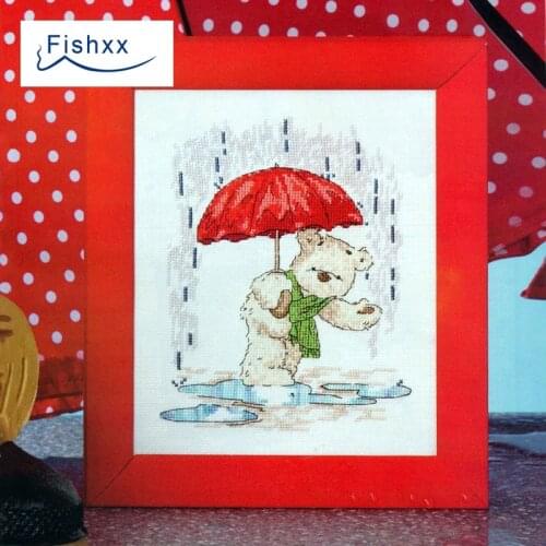Fishxx Cross Stitch Kit European magazine Crazy110-4 rain umbrella bear cartoon pattern childrens paintings