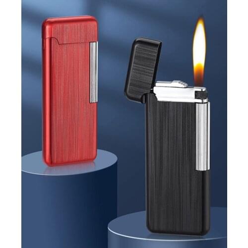 ZINC ALLOY GAS Inflatable Lighter.Ultra thin metal WHEEL side slip Ignition Fire cigarette Lighter