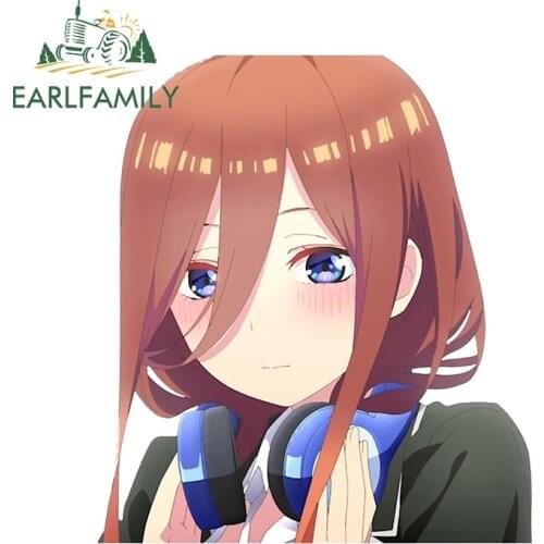 EARLFAMILY 13cm x 11.3cm for Miku Nakano Car Stickers Cute Anime Decals Waterproof Windshield Luggage Decor Car Goods DIY