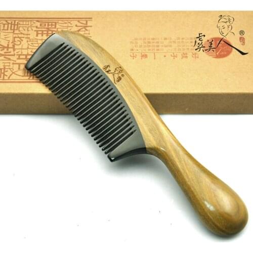 Natural Green sandalwood comb buffalo horn comb tooth anti-static anti-hair loss 18.2cm detangling home must items best for hair