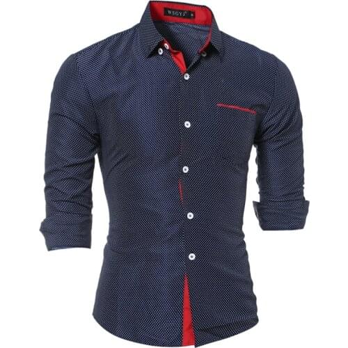 2018 New listing mens dress shirt fashion hit color dot trend casual shirt mens brand business Slim long-sleeved shirt M-4XL