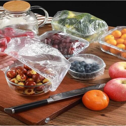 Disposable Food Cover Plastic Wrap Elastic Food Lids For Fruit Bowls Cups Caps Storage Kitchen Fresh Keeping Saver Bag