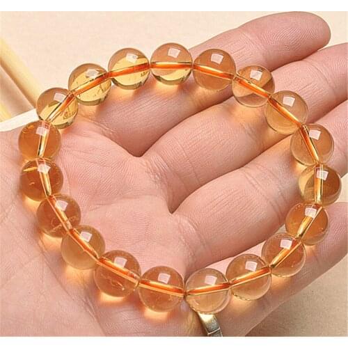 Wholesale 11mm Genuine Natural Yellow Quartz Crystal Bracelets For Women Femme Charm Stretch Clear Round Bead Bracelet
