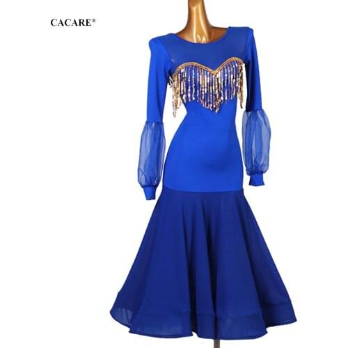 CACARE Ballroom Dance Competition Dresses Waltz Dress Standard Dance Dresses Latina D0984 Sequined Tassels Bust Big Hem