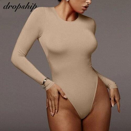 Dropship Winter White Bodysuit For Women Long Sleeve Bodysuit Women Bodycon Black Bodysuits One Piece Body Female 2020 Romper