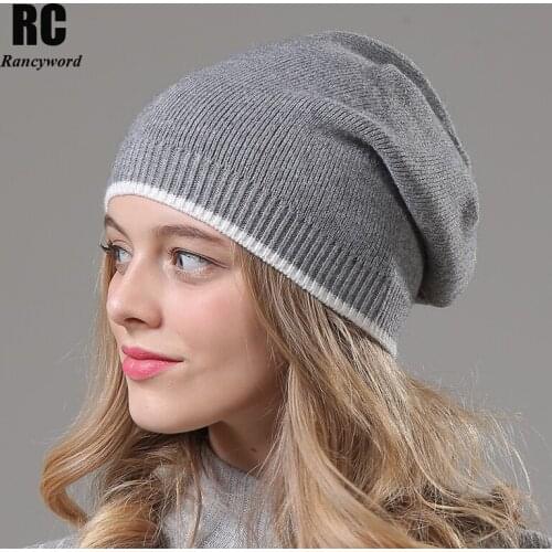 [Rancyword] Fashion Wool Cashmere Winter Women Hat Rabbit Fur Knitted Beanie Hats for Girls Winter Hats Beanies 2020 New RC2031