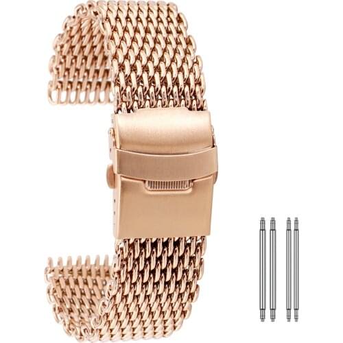 18mm 20mm 22mm 24mm Stainless Steel Mesh Watch Band Spring Bars Bracelet Replacement Straps for Universal Watch Rose Gold Blue