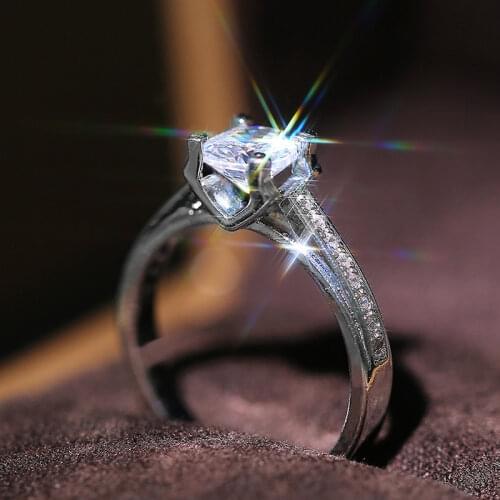 Luxury Real 925 Sterling Silver Wedding Ring for Women Engagement Band Single Row Drill Princess Cut Jewelry AAAAA Zirconia