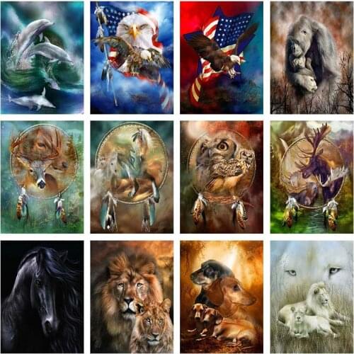 Animal Dream Net 5D DIY Diamond Painting Cross Stitch Full Mosaic Drill Deer Lion Eagle Embroidery Home Room Decor Art