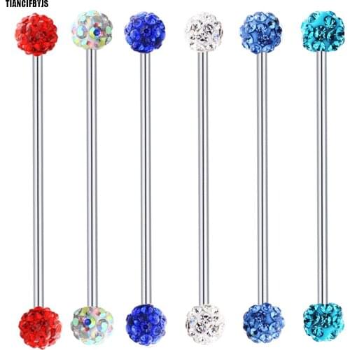 TIANCIFBYJS Crystal Stainless Steel Industrial Piercing Ear Helix Cartilage Stud Earring Barbell Body Pircing Jewelry 10 Colors