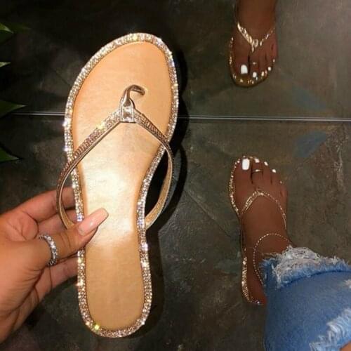 Luxury Women Slippers Summer Rhinestone Flop Flips Flat Heel Fashion Summer 2020 Beach Outdoor Ladies Shoes Zapatos De Mujer