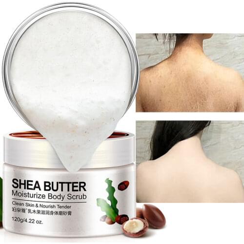 1Pcs Body Scrub Cream Moisturizing Exfoliating Dirt Deep Cleansing Repair Whitening Almond Shea Butter Cucumber Skin Care 120g