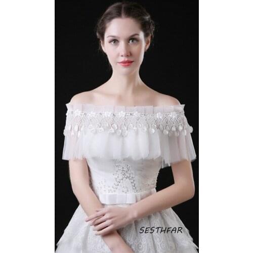 Wedding Dress Summer Shawl Bridal Knot One Word Shoulder Veil Thin Section Cloak Perspective PJ068