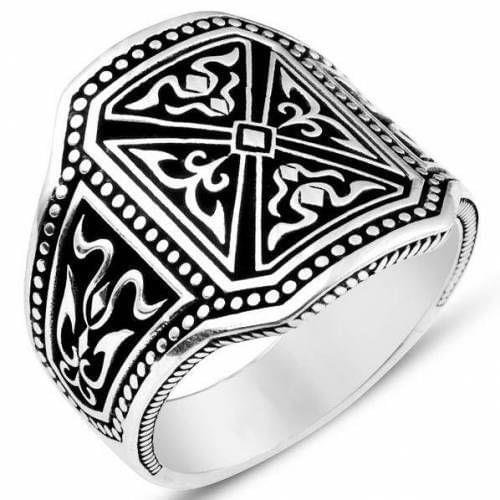 Solid 925 Sterling Silver Shield Mens Ring