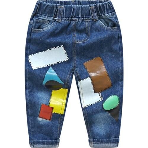 2020 Spring Autumn Winter18M 24M 2 8 9 10 Years 90 140cm Color Patchwork Pocket Elastic Loose Denim Jeans For Kids Baby Boy