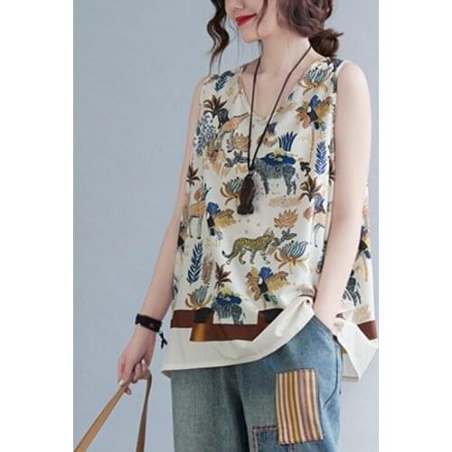Women Summer Casual Tank Tops 2021 Vintage Style Animal Print Sleeveless T Shirt Loose Comfort Female Vests Tees Tops Harajuku