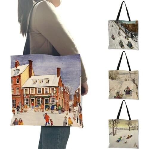 Colorful European Ice Snow World Painting Fashion Womens Handbag 2021 Lady Totes Reusable Shopping Bag Foldable B13186