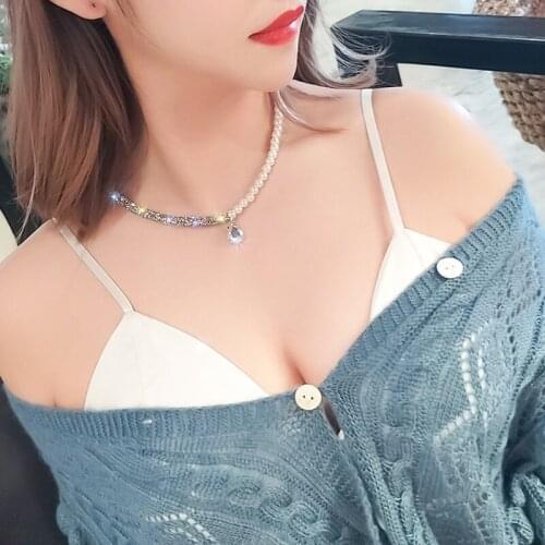 MIARA.L 2019 new pearl necklace women asymmetric collarbone chain web celebrity short style neck band collar Korean version pend