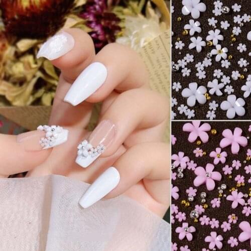 100Pcs Five-Petal Flower 3D Nail Art Decorations Mini Resin White Pink Black Flowers Nail Jewelry Charm Elegant Manicure Accesso