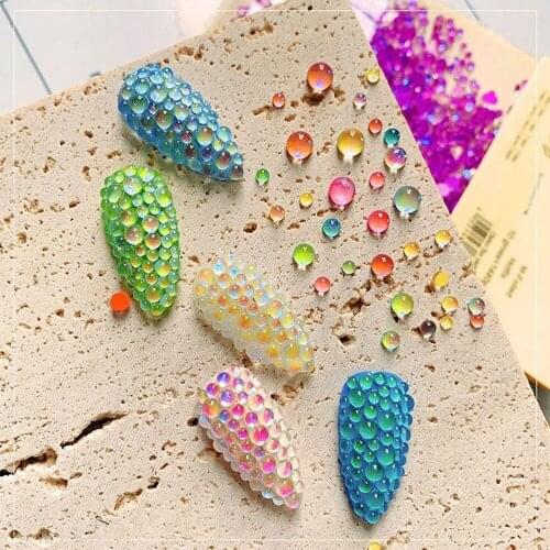 1440pcs/Bag 3D Mermaid Aurora Nail Art Rhinestone 10 Color Mix SS4-SS20 Glass Candy Half Round Flatback Manicure Decorations GS
